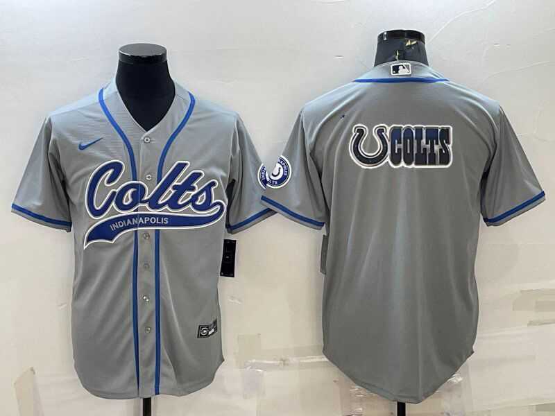 Men%27s Indianapolis Colts Grey Team Big Logo With Patch Cool Base Stitched Baseball Jersey->indianapolis colts->NFL Jersey